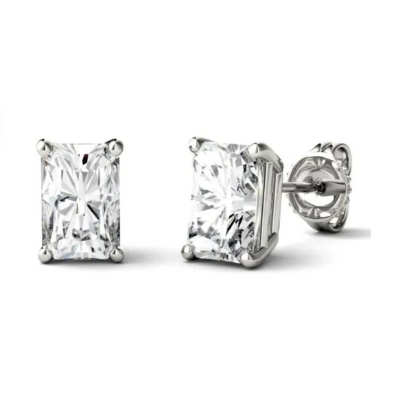 2 Carat DEW Radiant Cut Moissanite Stud Earrings in Sterling Silver (Certified) - Picture 2 of 4